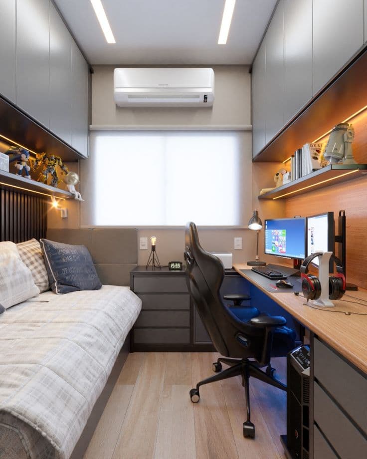 Quarto Gamer Compacto com Setup e Ripado — Prime Line Ambientes Planejados, Belo Horizonte